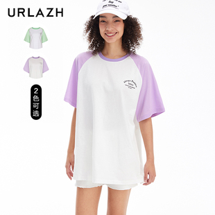短袖 潮流简约休闲拼色撞色插肩袖 t恤女 新款 URLAZH有兰夏季