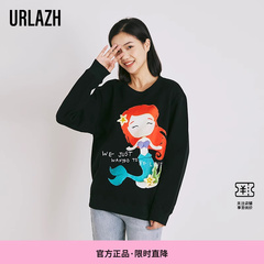 URLAZH有兰春季新款时尚洋气黑色圆领纯棉宽松长袖卫衣女短款