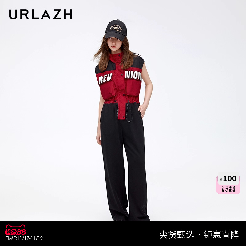 URLAZH有兰新款复古时尚休闲运动撞色拼接连体裤