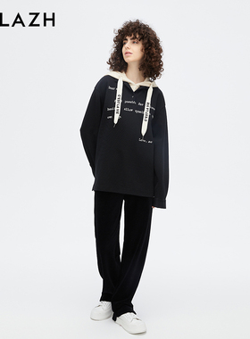 URLAZH有兰新款宽松直筒舒适黑色灯芯绒休闲裤女EM4PA08