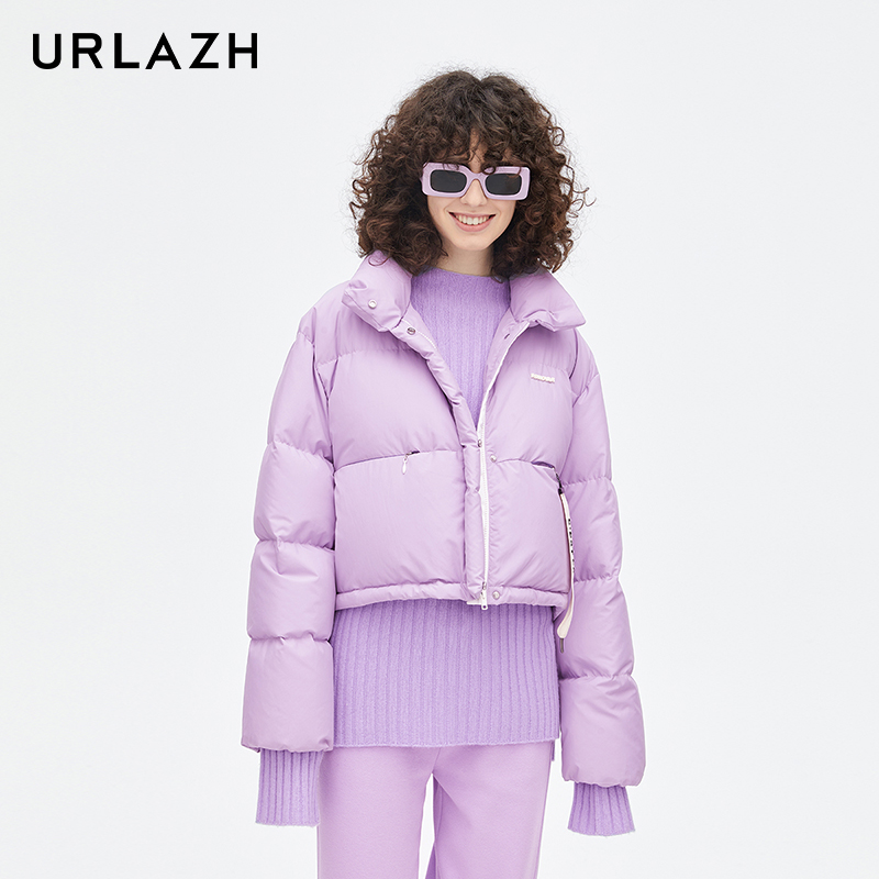 【90%鹅绒】URLAZH有兰新款多巴胺紫色短款羽绒服女