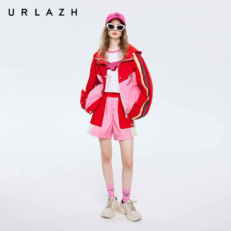 URLAZH有兰春季新款糖果色大红宽松直筒运动减龄休闲短裤女