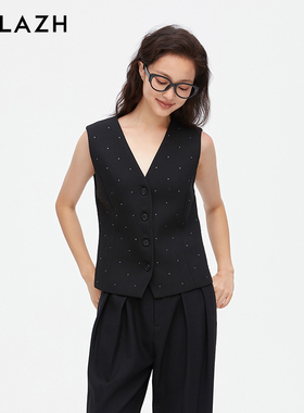 URLAZH有兰新款黑色气质时尚质感烫钻西装马甲女IM3VE02