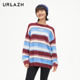 URLAZH有兰新款 慵懒条纹撞色宽松舒适针织毛衣女JM3KT07