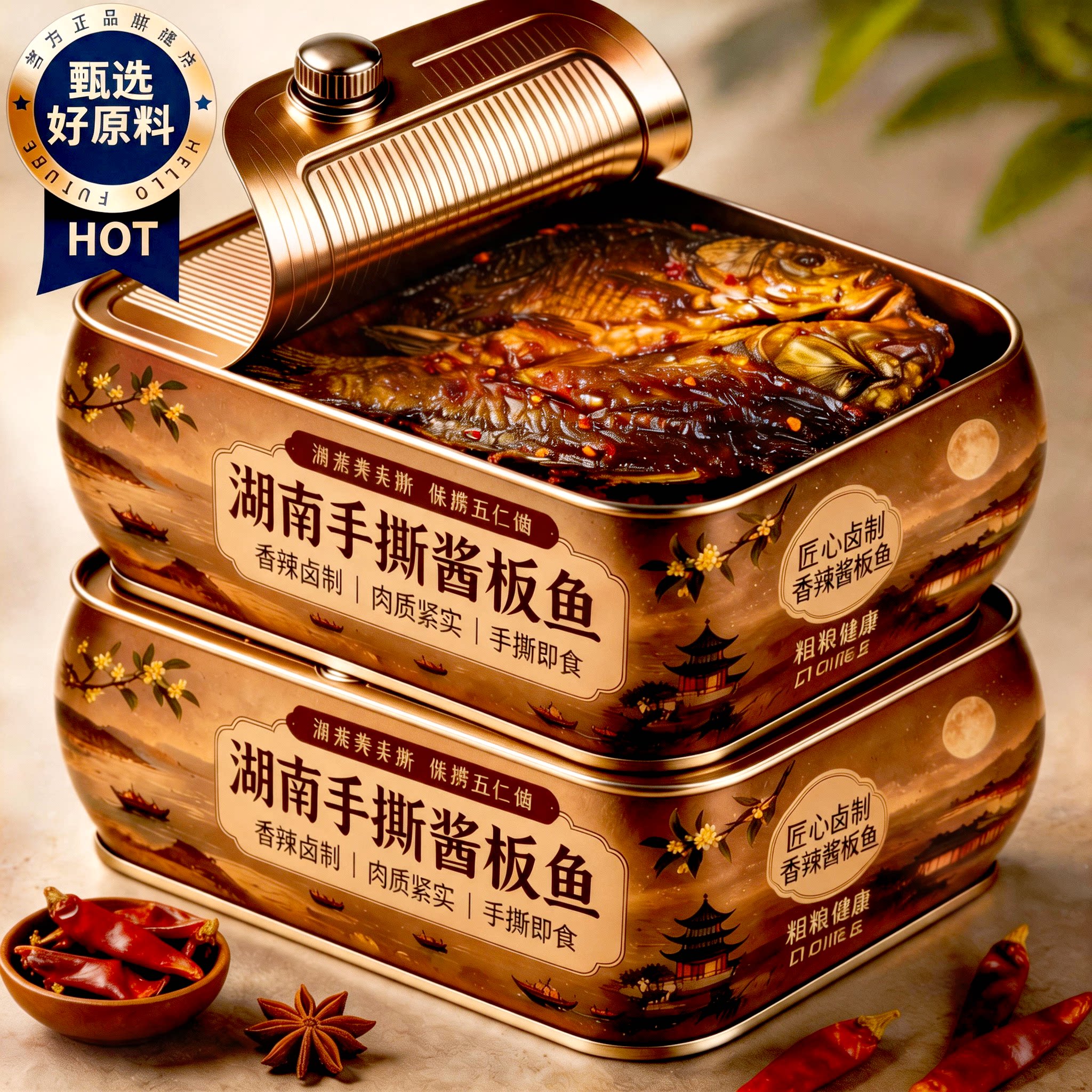 正宗湖南特产酱板鱼香辣手撕鱼熟食开袋即食麻辣鱼尾鱼块小吃零食