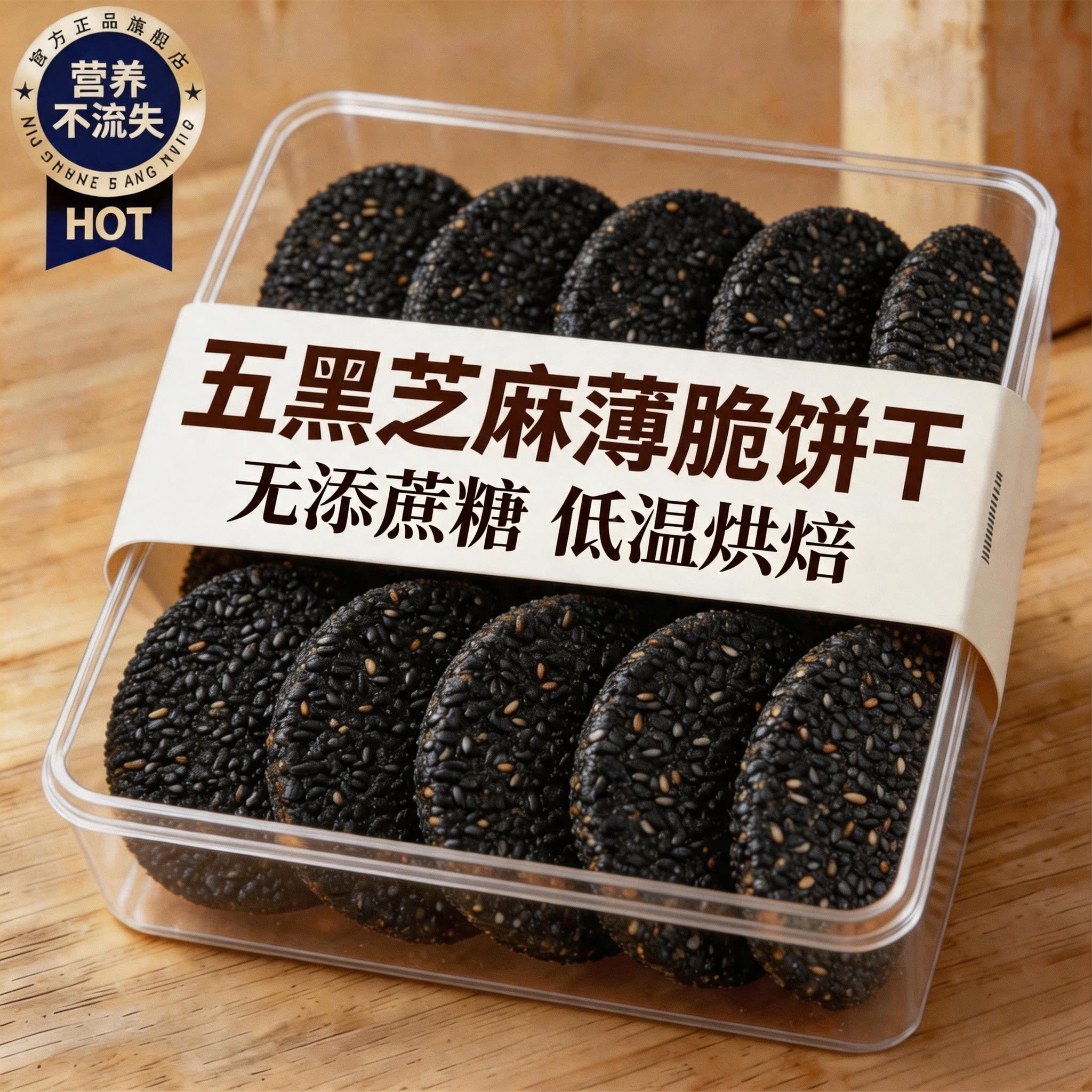 正宗黑芝麻饼无添加蔗糖高钙五黑薄脆饼干孕妇儿童老人零食糕点心