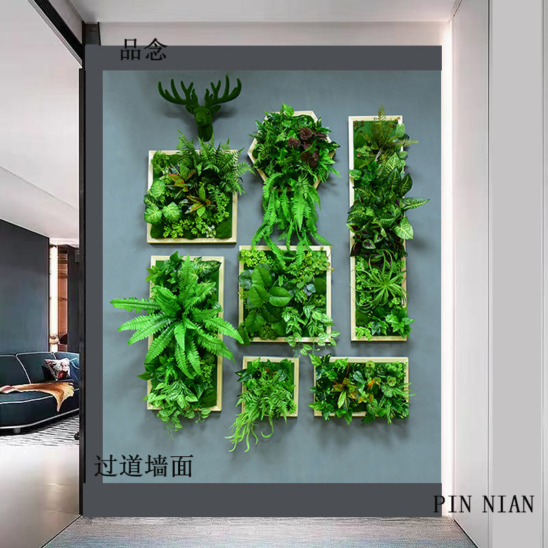 仿真多肉植物壁挂绿植鹿头墙x饰背景墙工业风餐厅酒吧创意墙面装