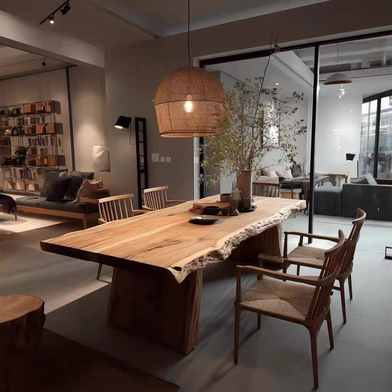 原木会议桌实木整板泡茶台侘寂风实木桌客M厅餐桌长条工作台洽谈