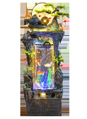 中式假山流水喷泉落地摆件客厅y办公室生财装饰高山循环水鱼缸景