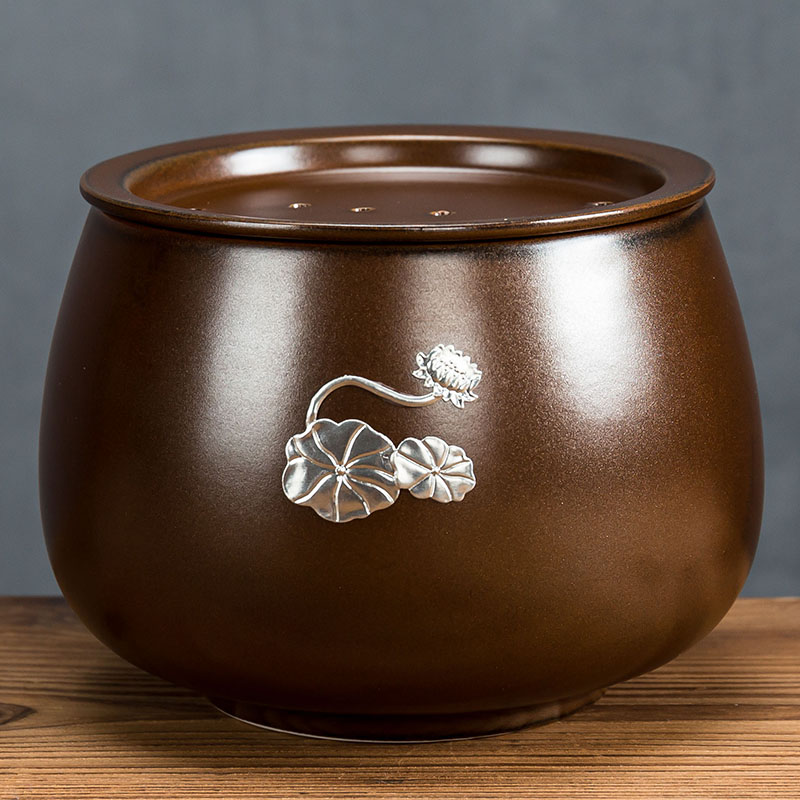 茶渣缸茶洗家用茶洗带盖茶钵复古建水钵型M茶渣桶水孟大号杯水洗