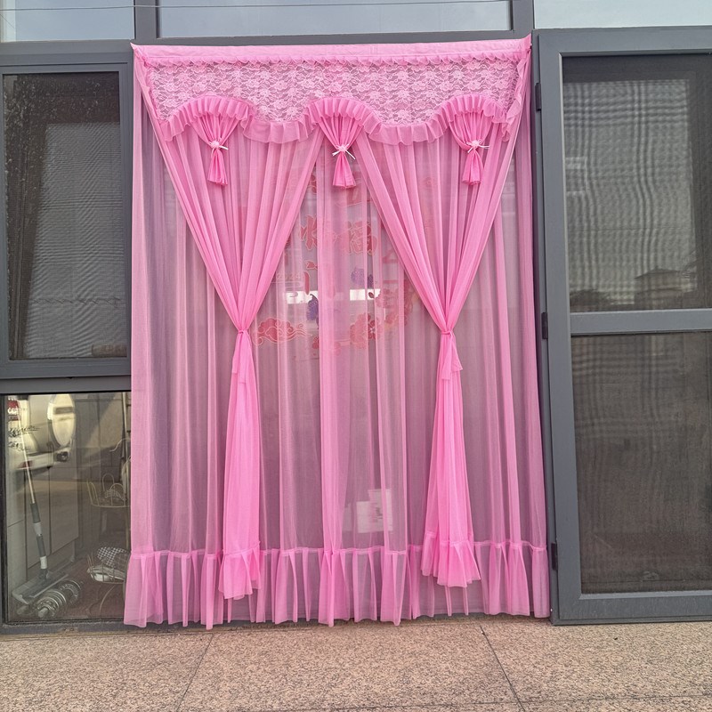 蕾丝长门帘卧室双层防s蚊大门双开门粘贴外门隐私帘结婚红门帘