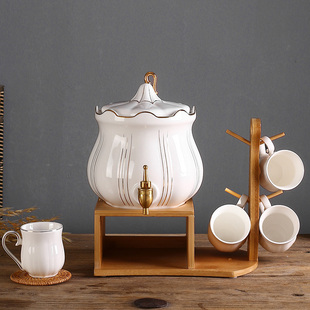 陶瓷冷水壶带龙头家用q客厅大容量耐高温创意凉水杯套装花茶果汁