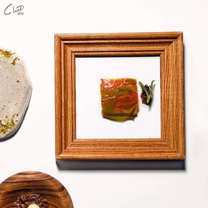 创意陶瓷餐具正方盘相框r分子料理点甜品盘餐厅冷菜盘商用木框盘
