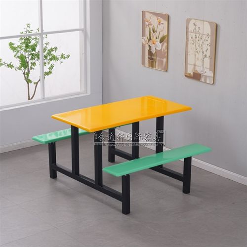 食堂餐桌椅组合4人6人8人学生z员工工厂饭厅快餐连身不锈钢餐桌椅