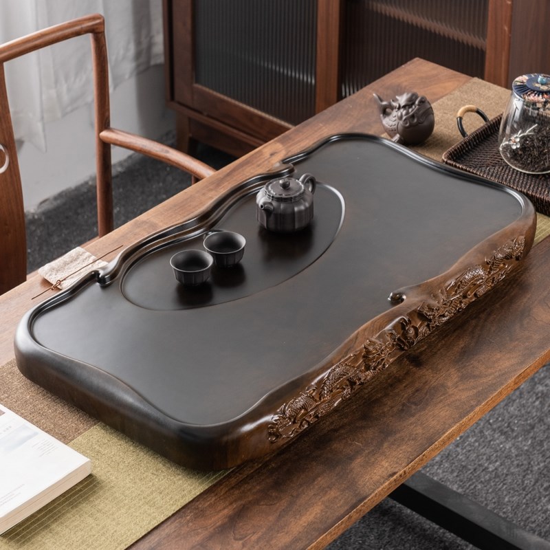 黑檀木茶盘家用整块实木茶海w茶台长方形原木托盘排水客厅吸水泡