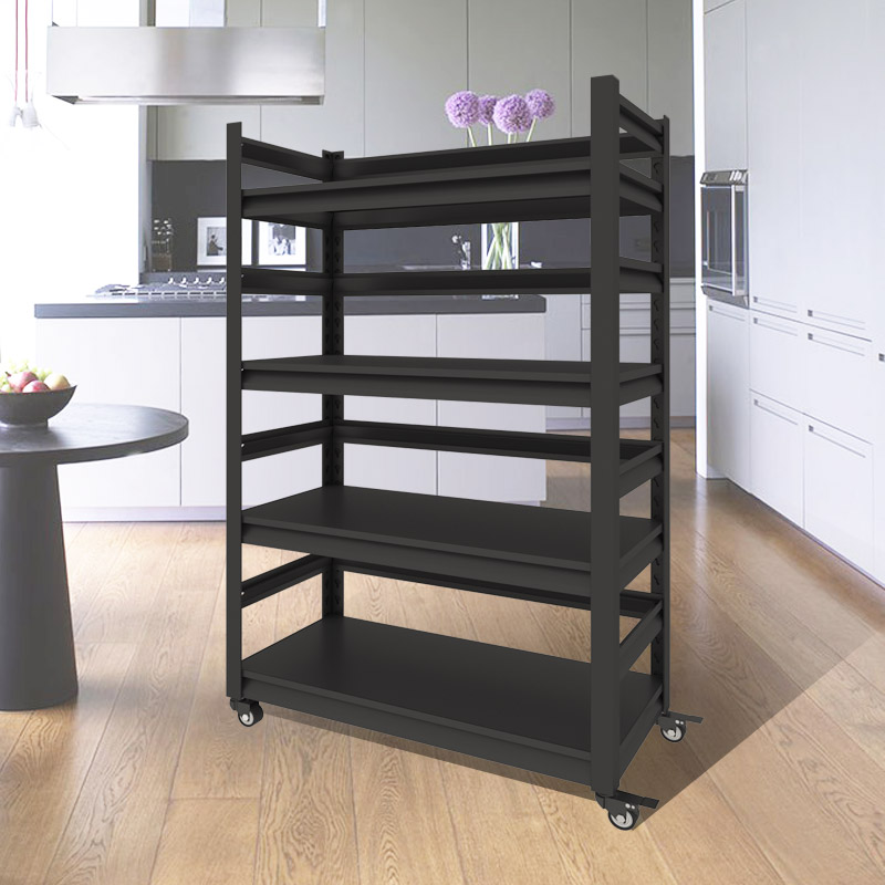 四层带围栏带轮厨房落地置物架家用微波炉电器收S纳架金属架可移