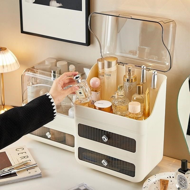 德国化妆品收纳盒大容量防尘新款奶油风桌面梳妆台护肤.品置物架,收纳整理,桌面收纳盒,淘宝优惠券,粉丝福利购,淘宝优惠卷