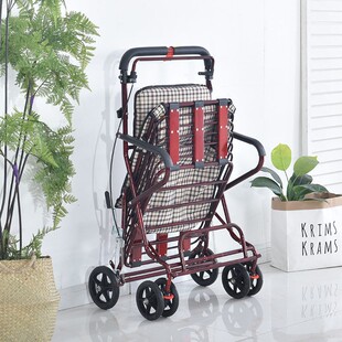 老人手推b车可坐折叠代步助力购物小推车老年人坐的能推走的软椅