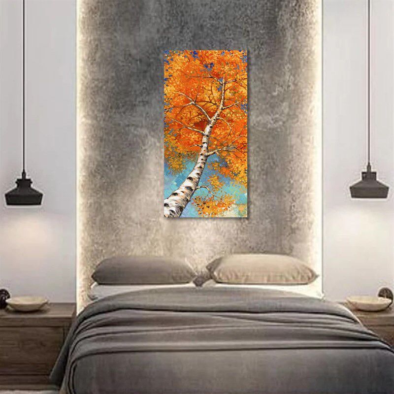 大芬村手绘纯油画白桦林q风景客厅装饰画轻奢玄关走廊竖版挂画壁