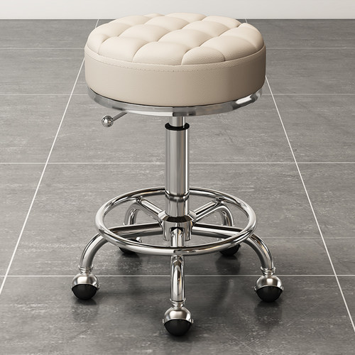 美容美发凳子滑轮旋转升降凳v子不锈钢大工凳美甲圆凳发廊专用凳