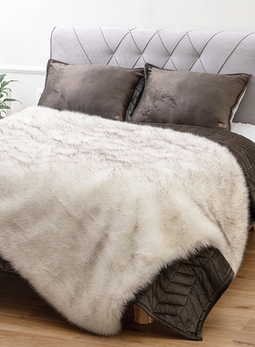 欧式皮毛毯子白色装饰q毯搭毯沙发毯轻奢仿皮草毛毯加厚狐狸毛盖