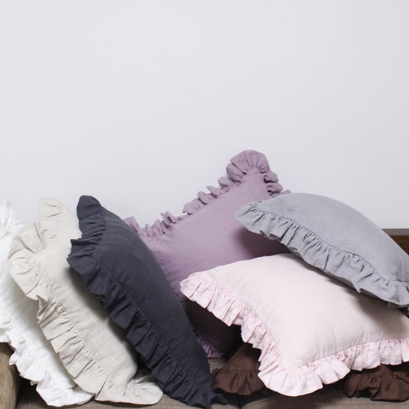 欧洲宫廷风 水洗纯亚麻 荷叶x边抱枕套方枕套靠垫套 不含芯 单只