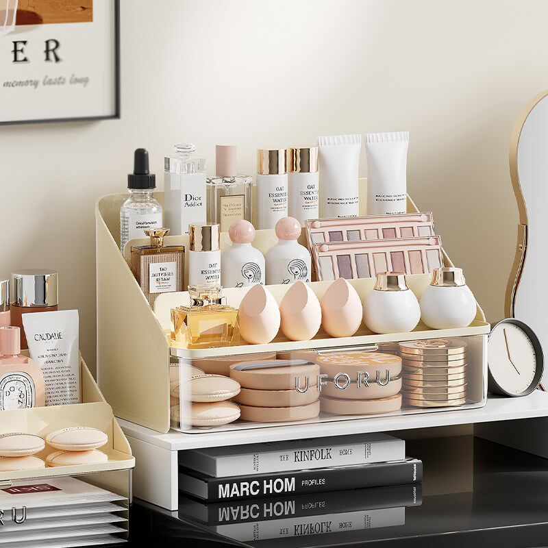ins风化妆品收纳盒阶梯式桌面眼影F粉饼置物架梳妆台护肤品收纳箱
