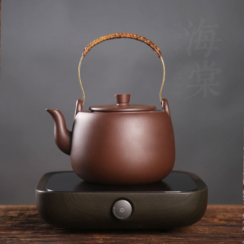 紫砂烧水壶 藤把提梁煮茶u壶 大容量紫砂养生茶壶电陶炉明火可加