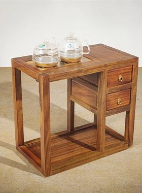 奥坎茶水柜实木大板边柜家用泡茶台原木中L式餐边柜茶几茶桌储物