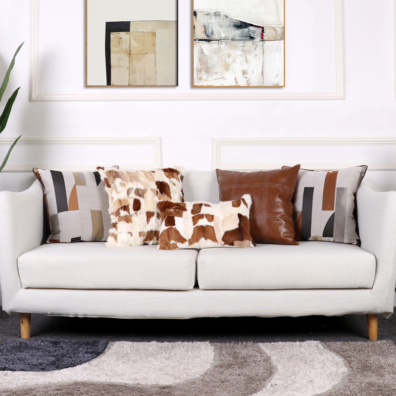 新古典样板间纯羊毛抱枕欧式简约客厅沙发K靠垫真皮毛靠包腰枕含