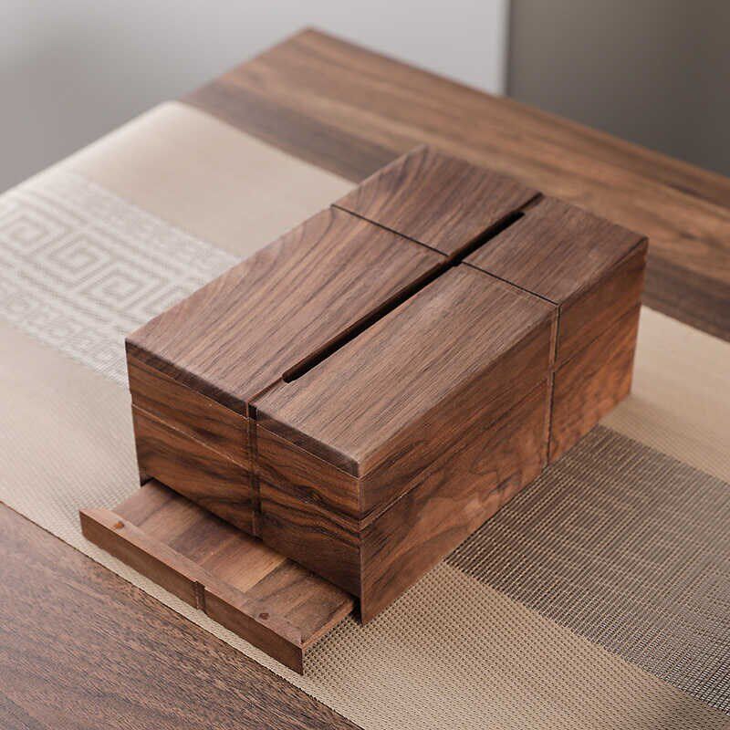 黑胡桃木实木纸巾盒茶台茶桌抽纸盒餐客I厅轻奢中式家用木制纸抽,收纳整理,纸巾盒,淘宝优惠券,粉丝福利购,淘宝优惠卷