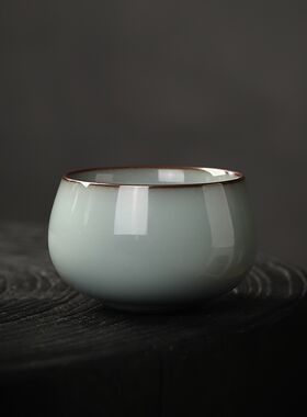 官窑铁胎主人杯大号陶瓷功夫茶具B品茗杯汝窑灰白茶盏个人专用茶