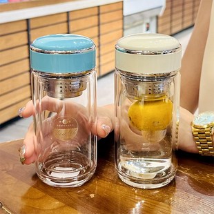 高颜值水杯20g24新款 女士双层高硼硅玻璃杯子耐高温分离泡茶杯迷