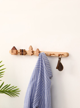 创意墙壁实木挂钩挂衣架家用进门玄关挂衣排钩iPns壁挂衣帽钥匙钩