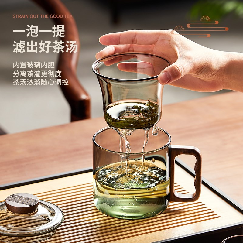 玻璃泡茶杯加厚加大m容量耐高温茶水分离杯喝水办公个人专用绿茶