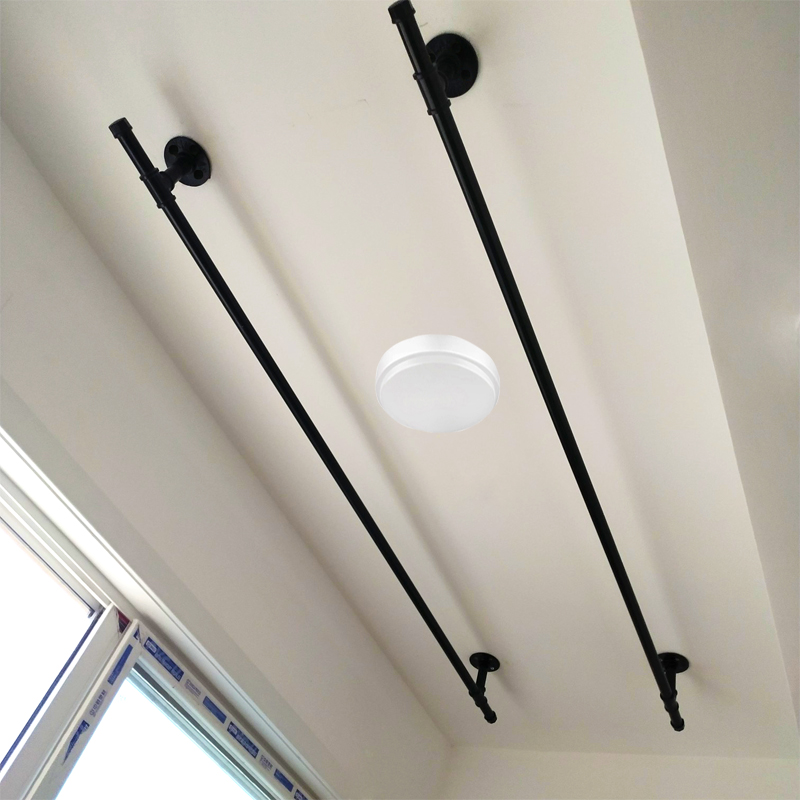 阳台晾衣杆固定式l晒衣架挂墙衣架杆室内侧墙打孔单杆顶装凉晾衣
