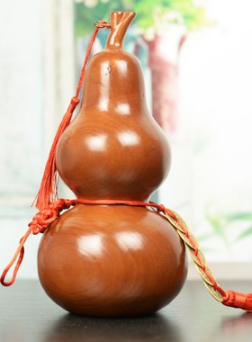 桃木葫芦摆件i五帝钱挂件家居饰品大号摆设客厅木雕