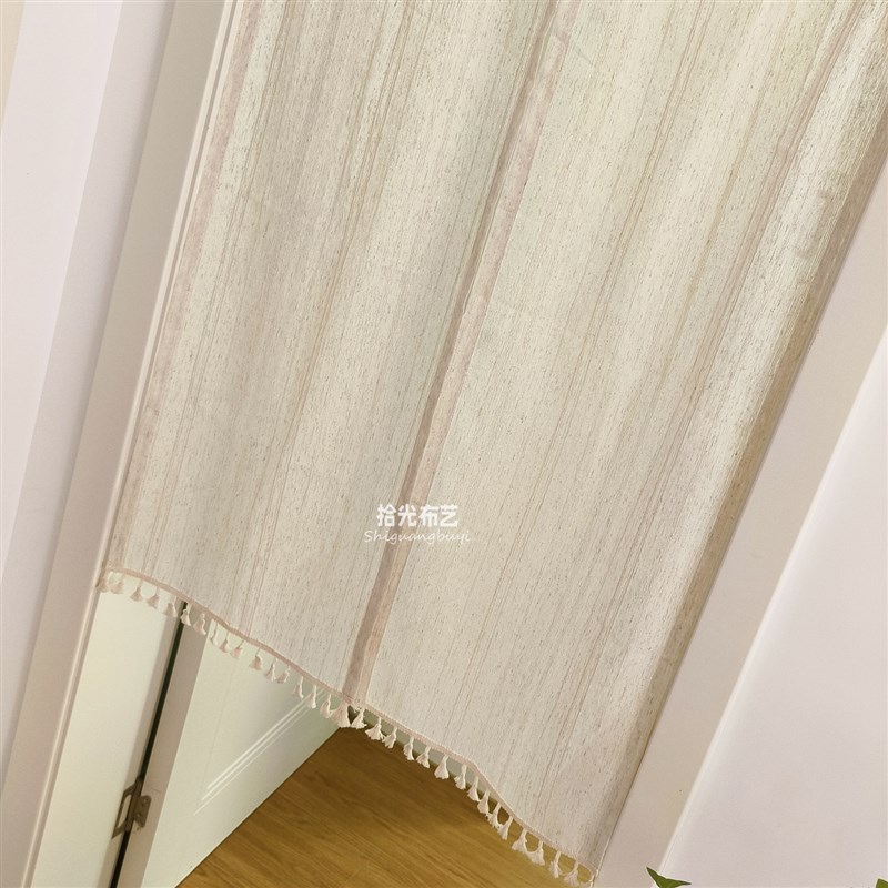 拾光日式棉麻门帘隔断侘寂风免打孔短帘流苏卧室厨房卫Z生间风水