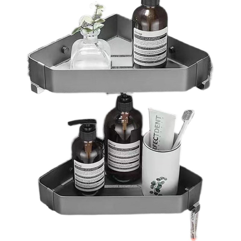 不锈钢浴室三角置物架卫生v间免打孔双层角篮淋浴房沐浴露收纳架