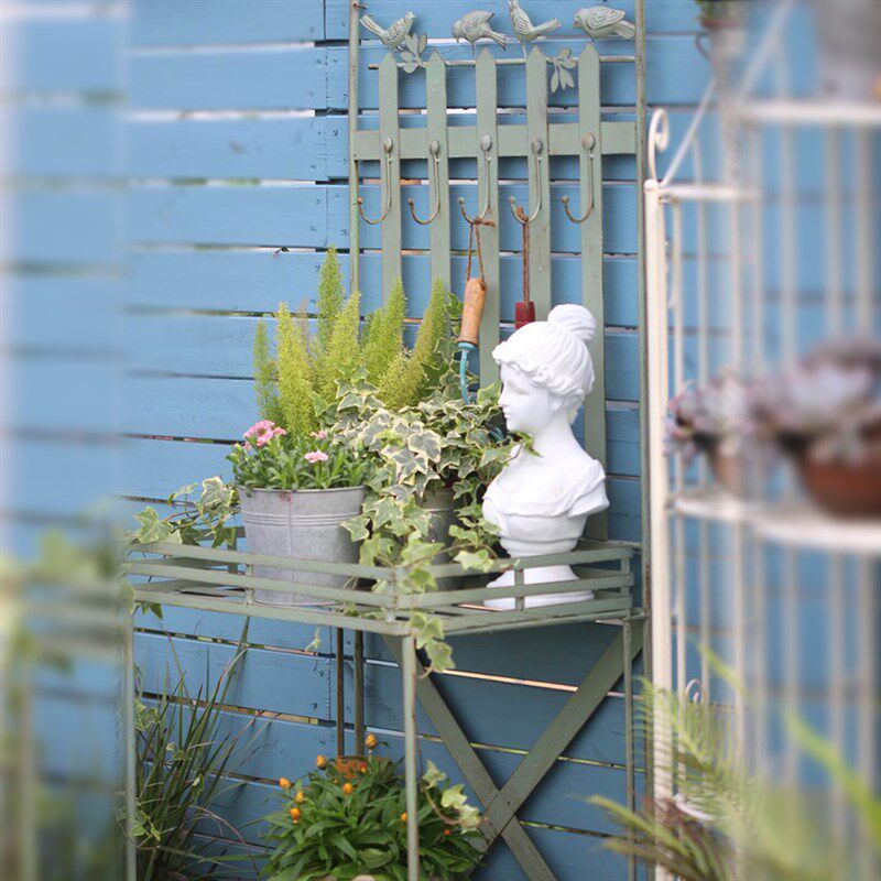 铁艺双层绿植花架做旧挂钩工作台阳台户外庭院落R地收纳折叠置物