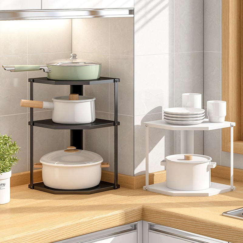 厨房转角置物架台面多层锅架下水槽厨柜内L放锅架子双层锅具收纳