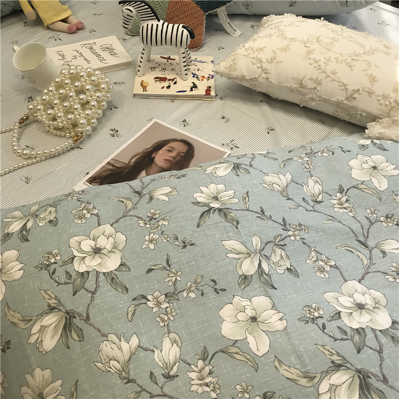 美式田园床上四件套全棉纯棉被套文艺小资风床单P三件套民宿1.5m