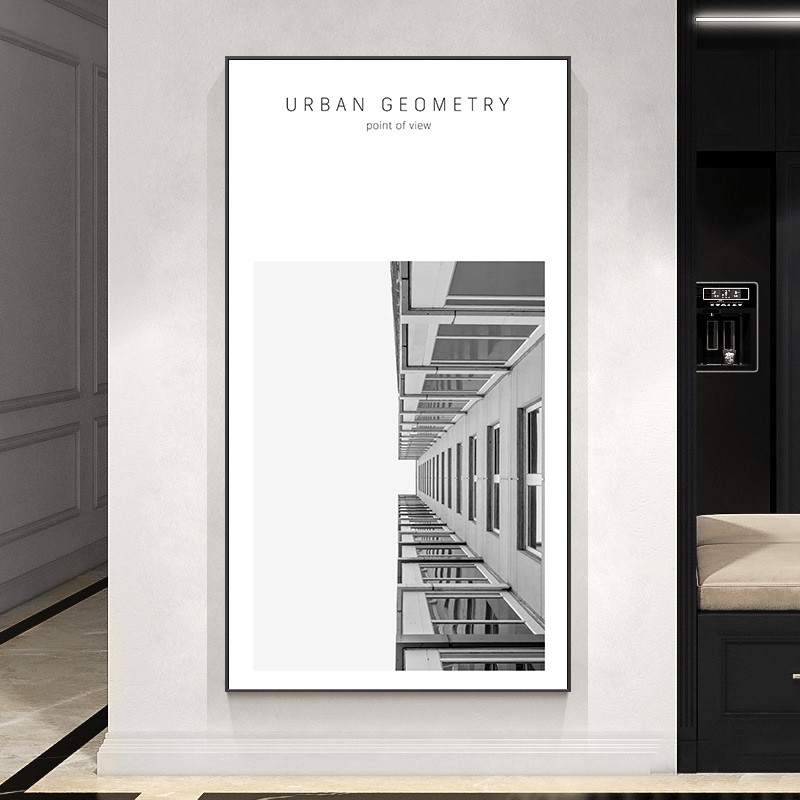 黑白灰工业风f创意建筑玄关装饰画城市几何风景客厅沙发背景墙挂图片