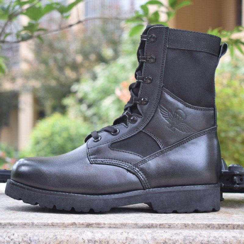 军迷作战靴男士黑色高帮战训靴防滑耐磨飞行靴Q户外战术靴真皮伞