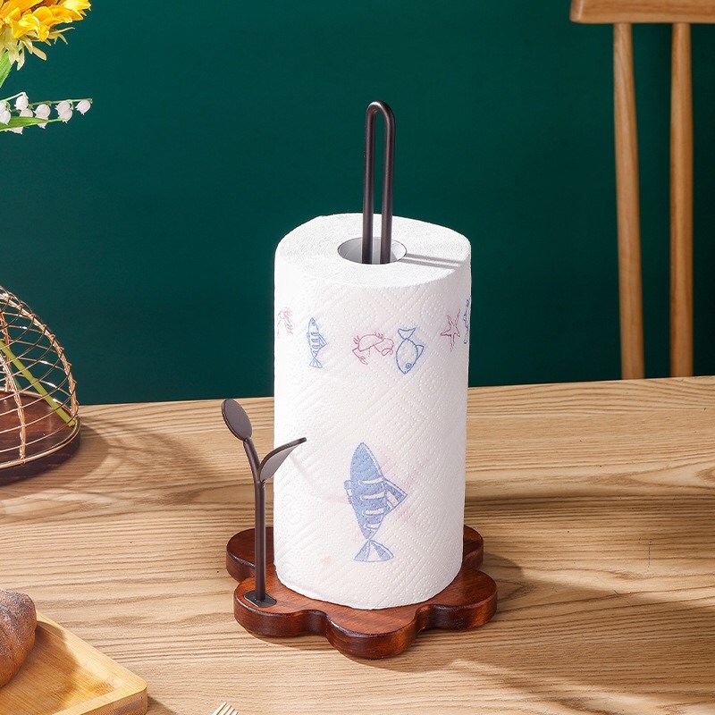 新款高档纸巾座实木厨房吸油纸置物架立式卷纸架免打孔.纸巾收纳