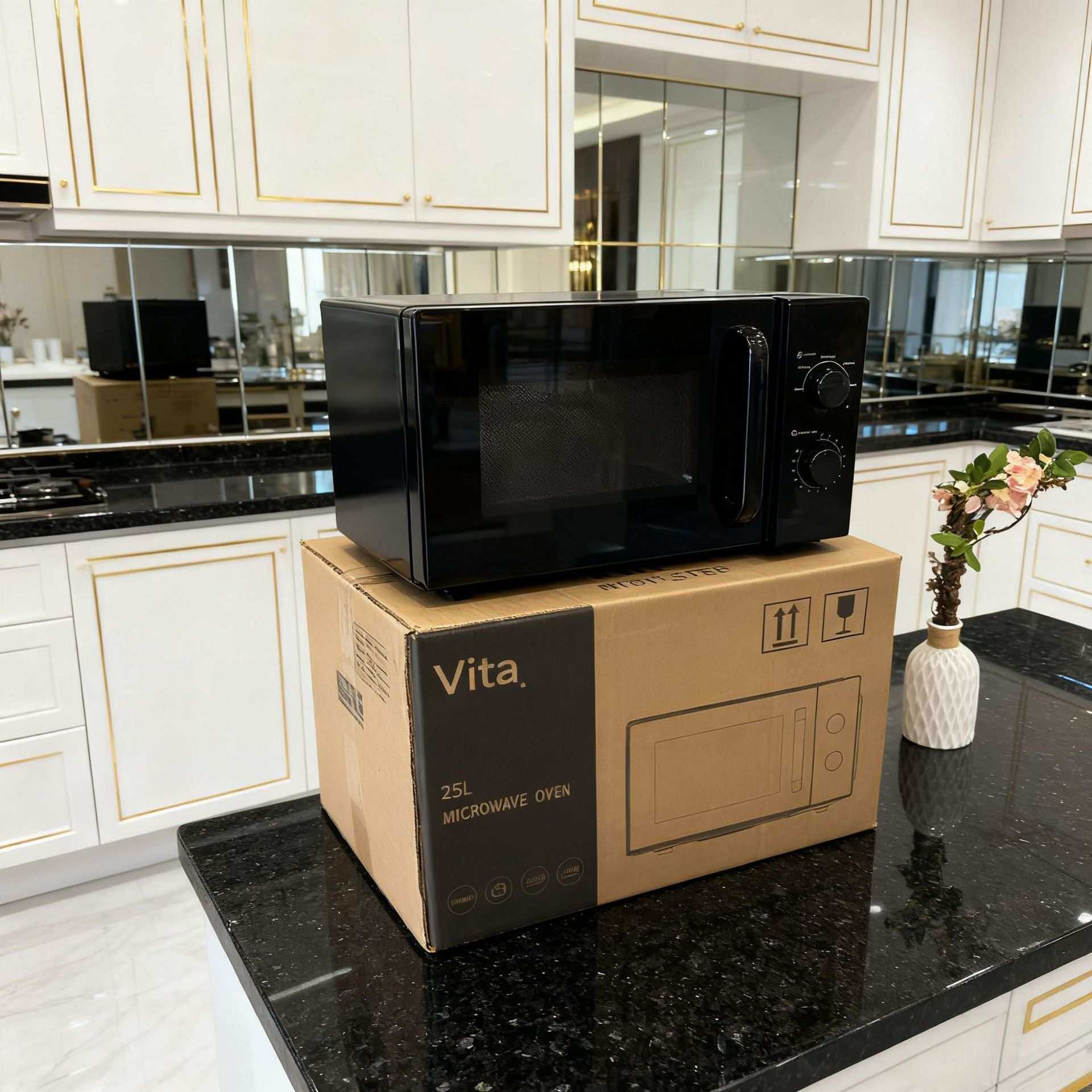 英文20L25L升大容量多功能微波炉家用转盘式可视加热微波烤箱欧规