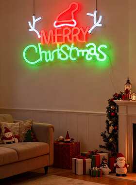 led霓虹灯标志Merry Christmas圣诞节霓虹背板氛围装饰灯发光