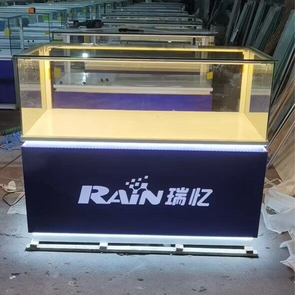 手机柜台新款商用珠宝饰产品转角柜靠墙烤漆铁柜透明玻璃展示柜台