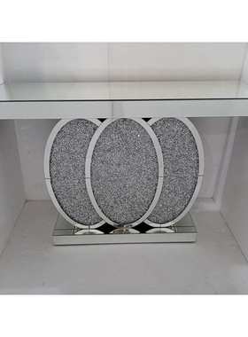 2022新款HTO北欧现代简约圆环扣银色镜面水钻玻璃玄关桌子玄关观