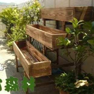 户外花园露台园艺杉木多层阶梯花槽碳化木种菜实木多肉花架草莓箱